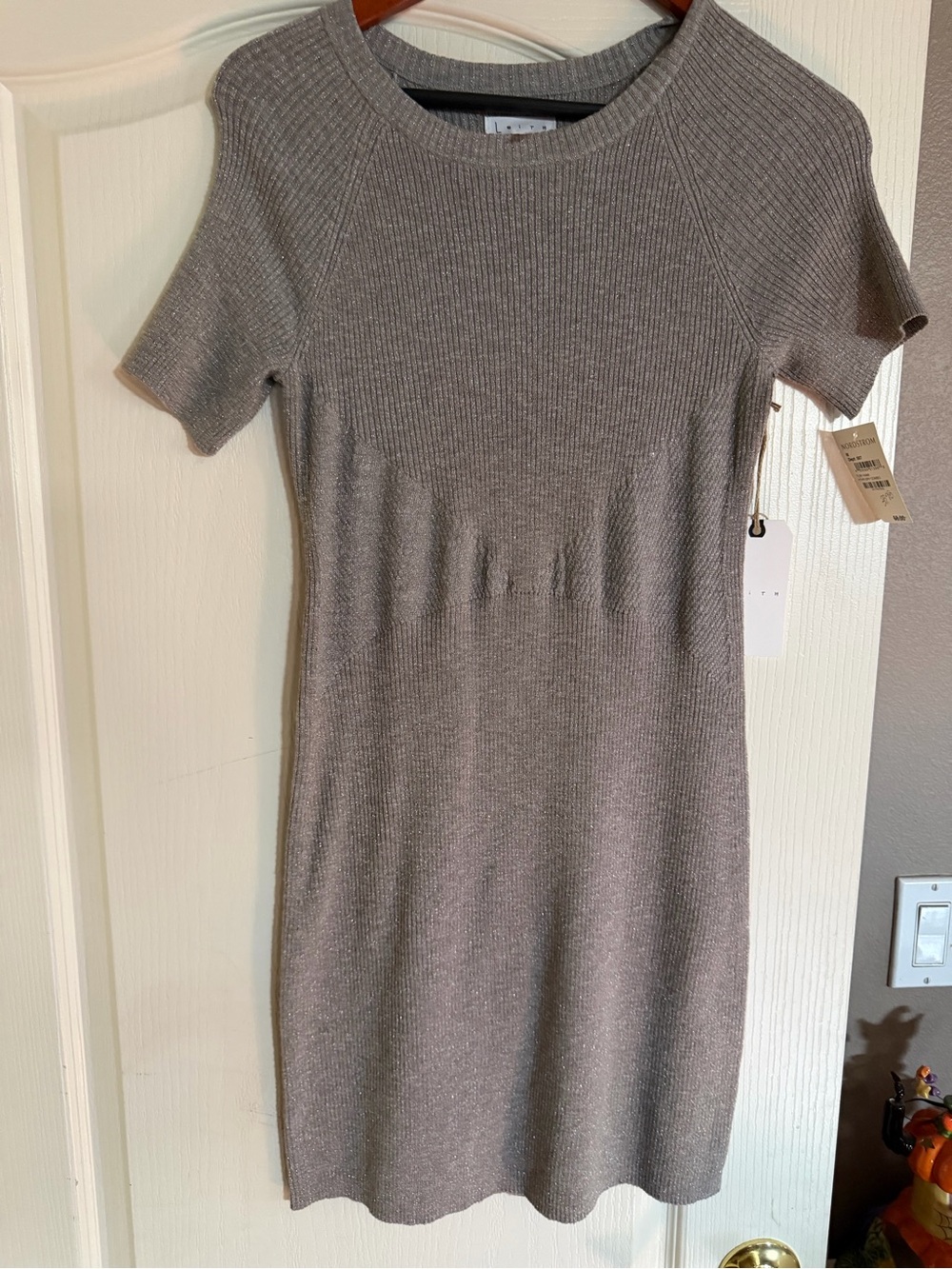 Leith Heathered gray Ribbed Short Sleeve Knit Dress